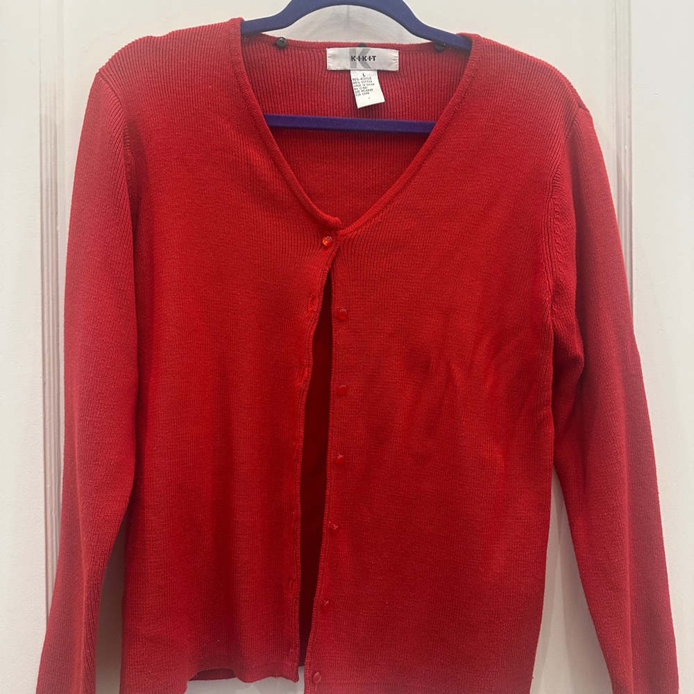 Red V-Neck Button-Up Sweater